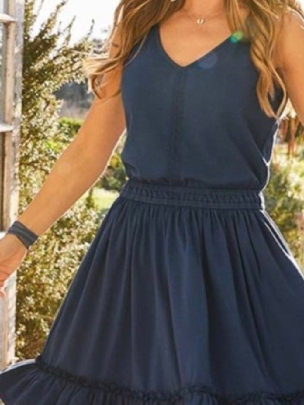 Matilda Jane Navy Sleeveless V-Neck Tiered Swing Dress